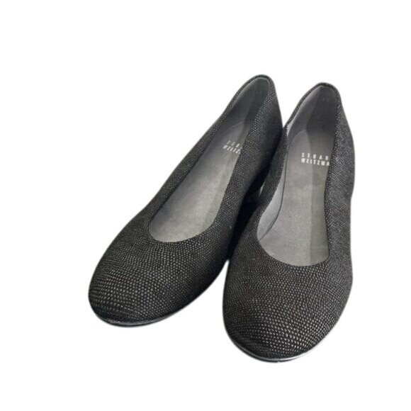 Stuart Weitzman Women Black textured Wedge Pumps Heels 6.5M Work Office Shoes - Picture 1 of 12